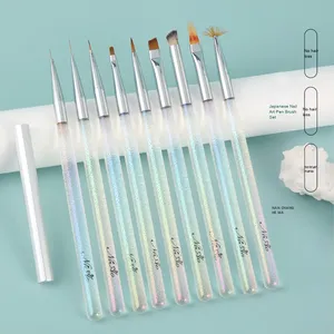 Ensemble de pinceaux pour nail art en poils synthétiques, pour dégradé, éventail, plat, liner, avec virole ondulée, pour la décoration au gel - Product Image 6