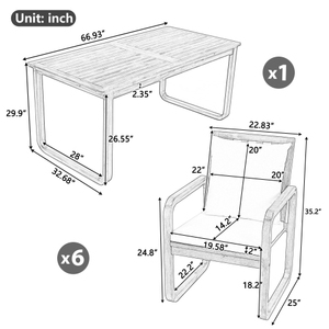 Ensemble de salle à manger de patio moderne en bois d'acacia 7 pièces avec coussins amovibles, mobilier d'extérieur écologique pour jardin - Product Image 2