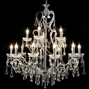 Lustres de luxe modernes en or avec bougies LED et cristaux, en fer électroplaqué, pour plafonds hauts, décorations suspendues - Product Image 5