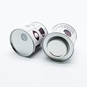Boîte en fer blanc alimentaire vide de 100g, ronde, pour grains de café, avec valve et bouchon à vis, impression offset - Product Image 4