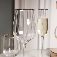 Verres côtelés de bordure dorée en cristal, 1 paire, grand, fait à la main, cadre doré, pour Cocktail, Champagne, eau, Whisky, bière