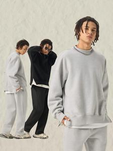 เสื้อสเวตเชิ้ตคอกลมผู้<span class=keywords><strong>ชาย</strong></span> 350gsm หนานุ่ม ดีไซน์ผ่าข้าง สไตล์อเมริกันสตรีทแวร์ สีพื้นเรียบ สามารถสกรีนโลโก้ได้ - Product Image 6