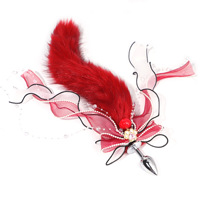 InnerBloom Plug anal queue de renard avec nœud, pompon en dentelle et perles, accessoires SM pour cosplay et jeux de rôle, plusieurs couleurs disponibles