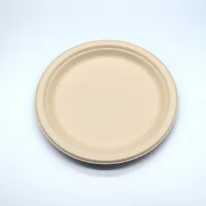 Produits compostables personnalisables 7 9 pouces pâte recyclée canne à sucre bagasse assiettes en papier jetables brunes