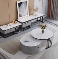 Table basse extensible en marbre durable avec structure en acier, design moderne pour petits appartements, meubles de salon