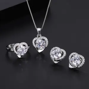 New Emerald Diamond Necklace Pendant Ring Earrings Luxury Party Fine Jewelry Set For Women Charms Anniversary Gift