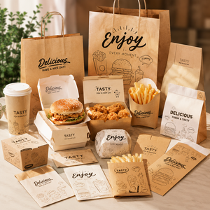 Envases de Papel Rígido Desechables, Biodegradables y Reciclables, Ecológicos, con Relieve UV para Papas Fritas y Alitas de Pollo Personalizadas - Product Image 1