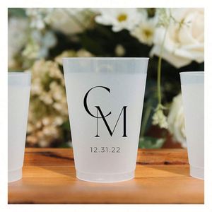 Vasos de Boda Personalizados Estilo ROMANCE, Reutilizables, Esmerilados, Irrompibles, Flexibles, Impermeables, con Impresión Digital, de Plástico para Estadios - Product Image 1