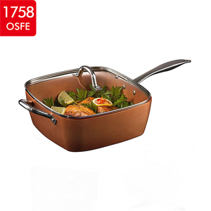 Copper Pot 9.5 Inch Nonstick Deep Square <strong>Induction</strong> <strong>Fry</strong> <strong>Pan</strong> With Glass Lid Oven 4Pcs <strong>Fry</strong> <strong>Pan</strong> Set - Product Image 2