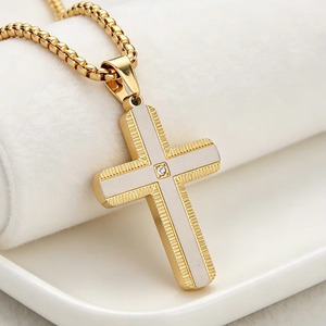 Collar con Colgante de Cruz de Cristal Minimalista, Acero Inoxidable Pulido, para Hombre y Mujer, Amuleto Religioso Punk, Joyería de Fe - Product Image 1