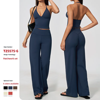 ARCHNANO Ensemble de yoga 2 pièces pour femme, pantalon large et haut court dos nu en V profond, tenue de sport, gym, fitness, pilates, logo personnalisé