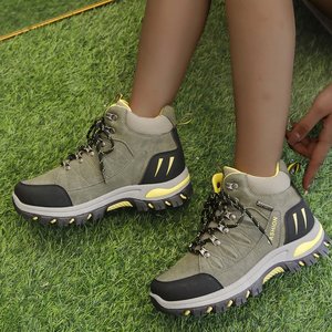 2026 New Women's Light Weight High Top Hiking Boots Platform Outdoor Shoes <strong>Army</strong> Green + Yellow Patchwork Trekking Autumn/Spring - Product Image 2