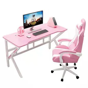 Desain Terbaru Gratis Sampel Kayu Baja Pink Meja Gaming PC Meja Gaming Komputer untuk Dijual