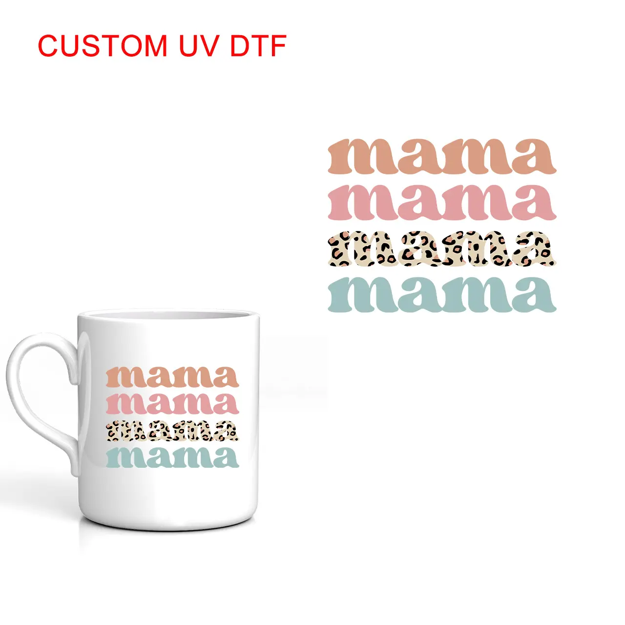 Envolturas de taza UV DTF de excelente calidad personalizadas de fábrica, transferencia de diseños del Día de la madre, pegatina a prueba de arañazos, calcomanías UV DTF en la taza