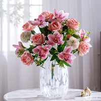 Arrangement floral Magnolia Rose, fleurs artificielles faites à la main, blanc rose, décoration de table pour la fête des mères, mariage, centre de table, plastique