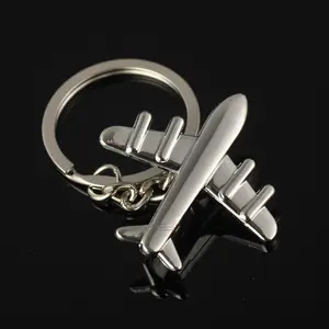 Wholesale Polished Silver Aircraft Model Metal Key chains Keyfob Keyring 3D aircraft keychain for Aviation Enthusiast Pilot gift