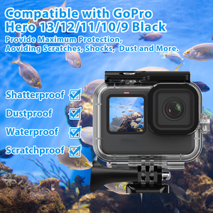 Funda Impermeable HONGDAK para <span class=keywords><strong>GoPro</strong></span> <span class=keywords><strong>Hero</strong></span> 13 12 11 10 <span class=keywords><strong>9</strong></span> Negra, Carcasa de <span class=keywords><strong>Buceo</strong></span> de 60 m, Protección Anticaídas, Carcasa Protectora Contra Rayones - Product Image 4