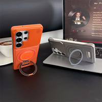 Étui de téléphone magnétique en cuir PU sans bordure de luxe pour Samsung S26 S25 S24 S23 S22 Ultra avec protection à 360° °   Coque arrière avec support anneau