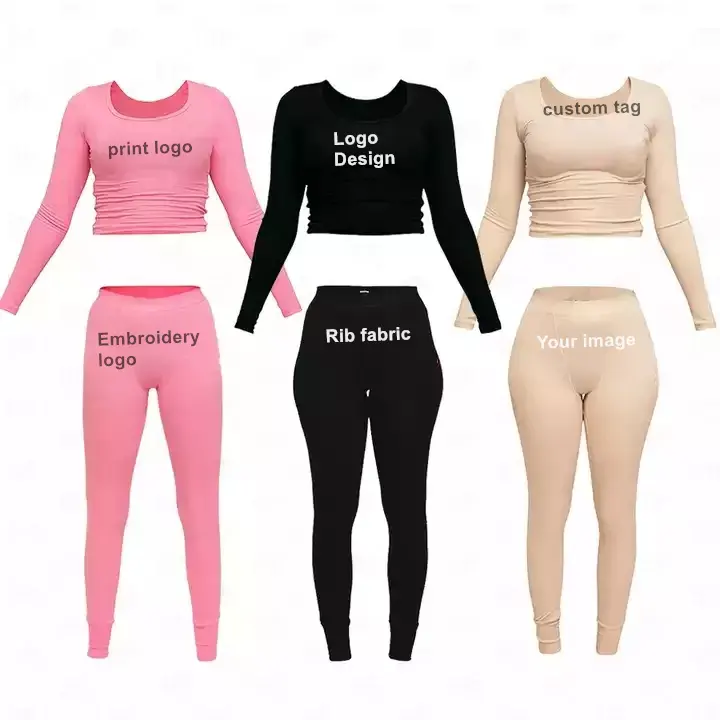 SHELL Pink Women Lounge Wear Two Piece Pant Set Rib Fabric Long Sleeve T shirt and Legging Skim Likely Styles
