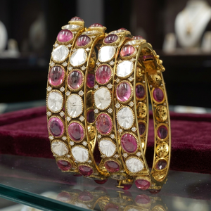 Vintage 18K Gold Tourmaline Victorian And <b>Crystal</b> Bangle <b>Bracelet</b> Intricate Uncut Stones For Women Ethnic Jewellery- 4 pieces - Product Image 2
