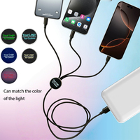 Câble de chargement 3-en-1 avec logo lumineux de 1.2m, en nylon tressé et fil de cuivre multifonctions sans enchevêtrement pour iPhone, Android, Samsung