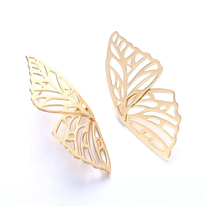 New 18K Gold Plated Hollow Out Insect Butterfly Wing Stud Earrings Large Gold Butterfly Stud Earrings