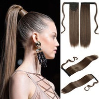 Perruque synthétique longue et lisse pour femmes, extension capillaire en fibre artificielle colorée, postiche queue de cheval, à la mode, 2022