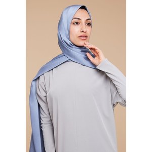 Hijab en satin 70 cm x 180 cm, motif grainé bleu <span class=keywords><strong>Maya</strong></span>, 80% rayonne, 20% tissu chiffon - Product Image 6