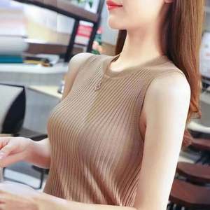 Chalecos de Mujer al por Mayor, Top con Cuello Redondo, Blusa de Punto, Camiseta sin Mangas, Blusas Femeninas, Tops Casuales Finos de Verano - Product Image 6