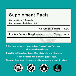 Cápsulas de Hierro de Marca Privada OEM ODM, 65 mg de Bisglicinato Ferroso, Suplemento de Hierro para Energía Celular y Apoyo Inmunitario - Product Image 2
