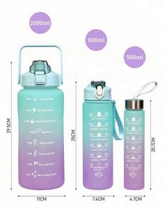 Lot de 3 Bouteilles d'Eau Motivationnelles avec Marqueurs de Temps – Gourdes Sportives Portables et Réutilisables en Plastique - Product Image 3
