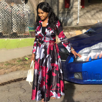 Robe longue à imprimé floral pour femmes grandes tailles, manches longues, taille haute, coupe évasée, robe de soirée élégante pour femmes africaines