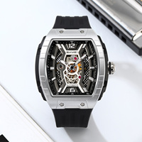 Montre mécanique pour homme SKMEI M033 avec boîtier transparent en PC et bracelet en silicone, mouvement automatique étanche, miroir en verre
