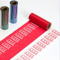 Cinta de resina para impresión de códigos de barras Factory Wash Care para etiquetas de tela, cinta de cera de transferencia térmica para impresora de etiquetas de tinta de colores rojo y azul
