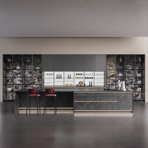 OPPEIN Armoires de <span class=keywords><strong>cuisine</strong></span> en laque grise au design moderne avec armoires en fil métallique - Product Image 1