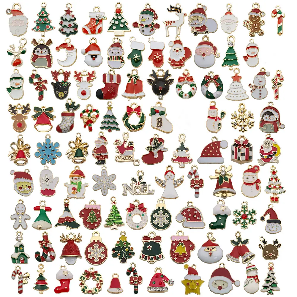 Mix Style Enamel Christmas Tree Santa Claus Charms for DIY Making Pendants Necklaces Earrings Bracelets Handmade Jewelry Finding