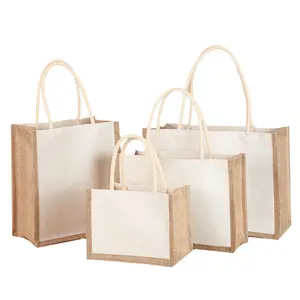 Eco Vriendelijke Gelamineerd Jute Zak Jute Herbruikbare Linnen Strandtas Hessische Shopping Tassen Met Custom Logo Voor Reclame