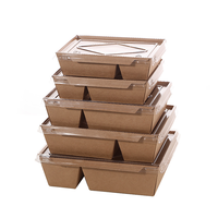 Boîte alimentaire écologique, vente en gros, emballage en papier kraft jetable, boîte à déjeuner avec couvercle transparent