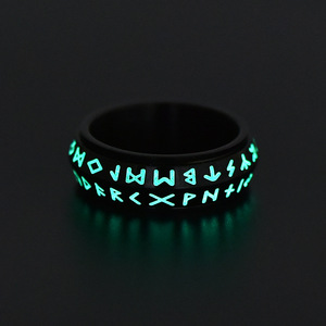 Viking Rune <b>Spinner</b> <b>Ring</b> Glow in The Dark Norse Luminous Rotating Band, Vintage Nordic Amulet Titanium Steel Fidget <b>Ring</b> - Product Image 5