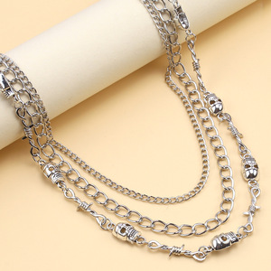 สร้อยคอเอวแบบสามสายรูปหัวกะโหลก โลหะผสมสังกะสี สไตล์ฮิปฮอป พังก์ สำหรับใส่ทุกวัน - Product Image 4