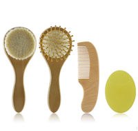 Logo personnalisé Brosse en laine de chèvre Cheveux de bébé Brosse de massage pour enfants Ensemble de mini peignes de brosse à cheveux en bois pour nouveau-nés