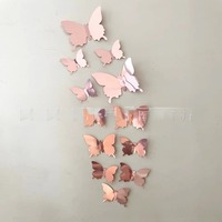 12 autocollants muraux 3D en PVC écologique effet miroir papillon pour centres commerciaux, mariages, maternelles et décoration intérieure
