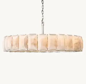 Sunwe Luxury Hanging Pendant Marble Lights Lighting Polished Stainless Steel 60 Harlow Calcite Round Chandelier