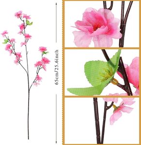 ורוד אפרסק מלאכותי, פריחת דובדבן פרח עץ קישוט פלסטיק גזע בית חתונה מסיבה נוף קישוט - Product Image 5