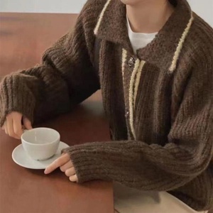 レディース カーディガン ニットジャケット 刺繍入り ポケット付き 長袖 厚手 カジュアル アウター - Product Image 5
