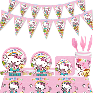 Bandeja de papel desechable de la serie <span class=keywords><strong>Hello</strong></span> <span class=keywords><strong>Kitty</strong></span>, mantel de tejido, banderín, decoración de niña para fiestas - Product Image 2