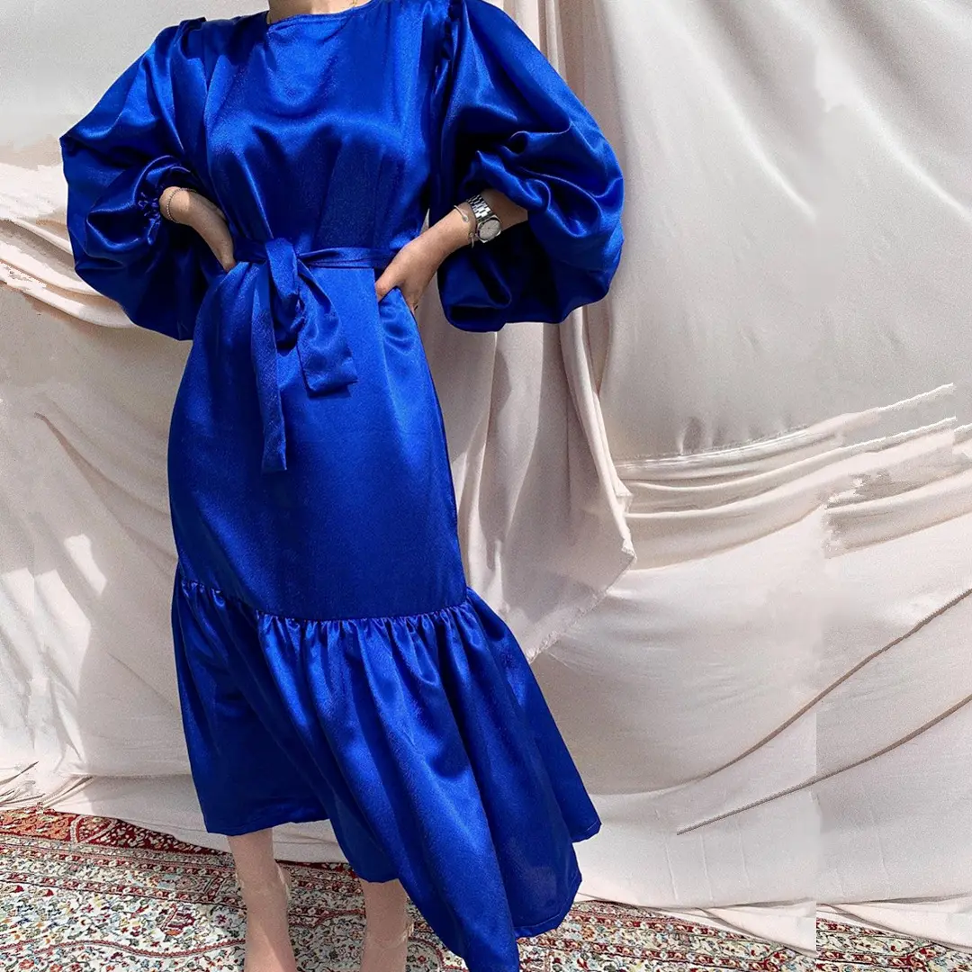 2021 Neuheiten Hochwertige Plsu-Größe Islamische <span class=keywords><strong>Kleidung</strong></span> Damen Langarm Chiffon Maxi kleid Elegante Abaya Muslim Kleider