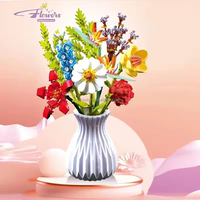 Briques de construction DIY en forme de rose pour la décoration intérieure, avec vase, ensemble de blocs de construction pour bouquet, cadeau de fête