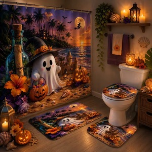 Cortina de Ducha de Poliéster con Diseño de Calabaza Fantasma de Playa Morada, Cortina de Baño con Impresión Digital Personalizada, Impermeable, Venta al por Mayor, Moderna - Product Image 5
