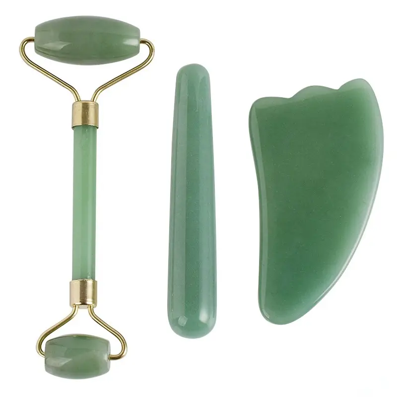 Masajeador facial verde de alta calidad, cuidado de la piel, rodillo de Jade antienvejecimiento, piedra natural, rodillo de jade, rodillo de jade y gua sha